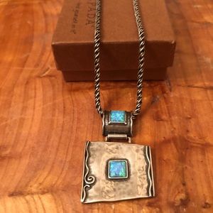Rare Vintage Silpada Sterling Silver Faux Blue Opal Pendant Necklace N0951